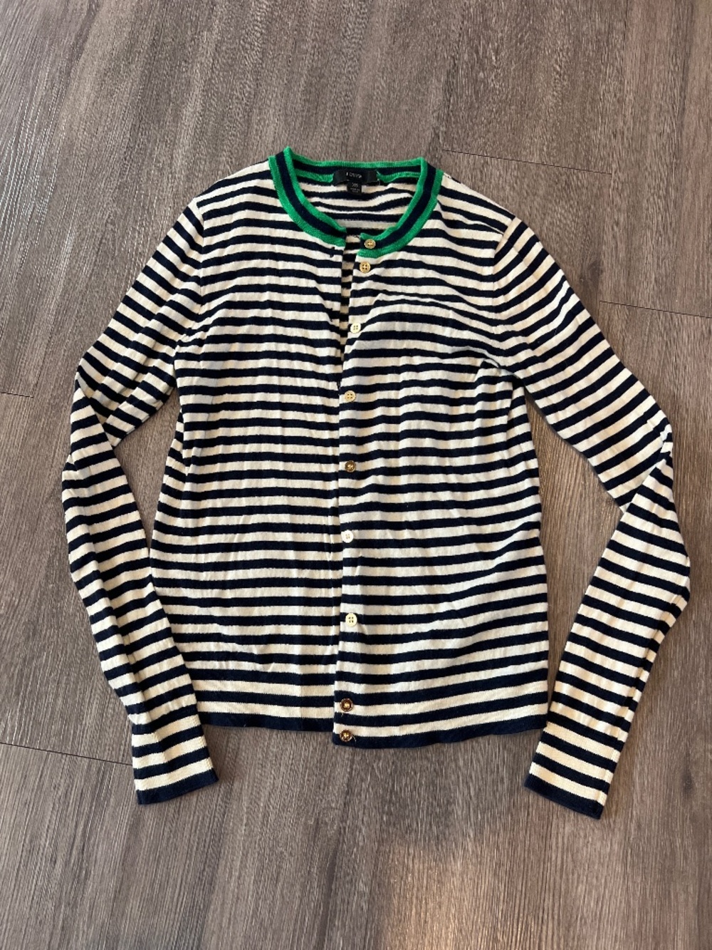 J.Crew navy and cream striped cardigan gold buttons (XS)